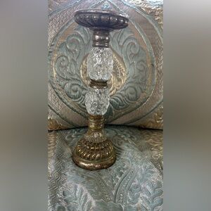 Vintage-Style Gold and Clear Glass Candle Holder - Home Accents